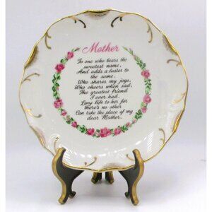 Mother Porcelain Plate W/ Poem 18K Gold Trim  Made In Japan Mothers Day Gift